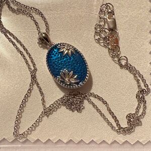 Elegant Blue and Silver Pendant Necklace this opens and is locket new s925